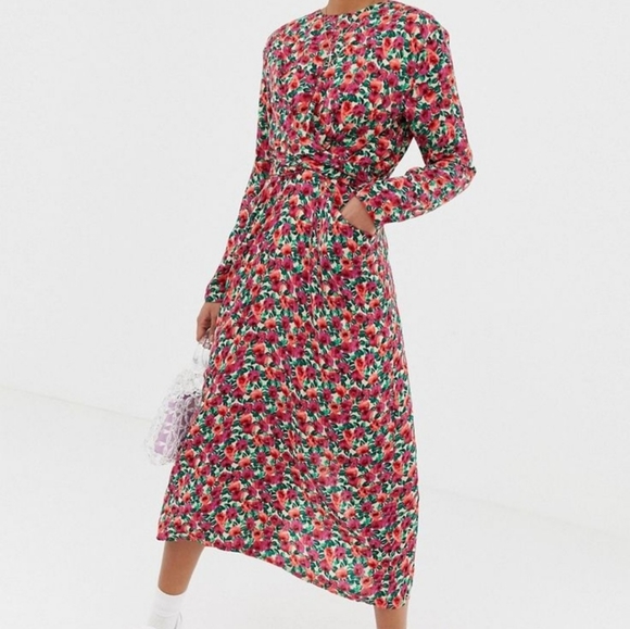 Ghospel Asos Dress in Red Flowers Maxi  Size s - Picture 1 of 6